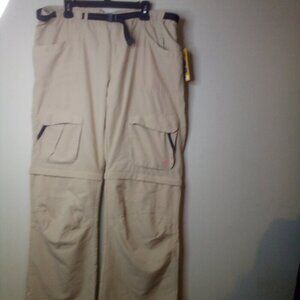 Magellan Sportswear Cargo Pants Women 14 Convertible Pockets Belt UPF 30+ Tan